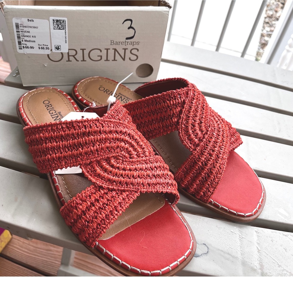 Baretraps Origins Navene Orange Woven Crisscross Slide Sandals Womens 8M NEW
